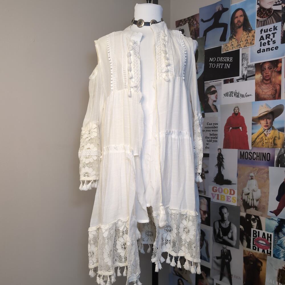 Boho Lace Tassel Open Front Cardigan Boho
